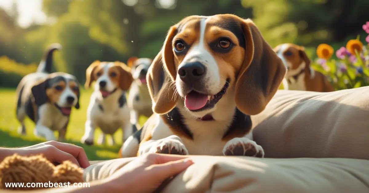 Beagle enjoying time with owner and other dogs, highlighting its social nature